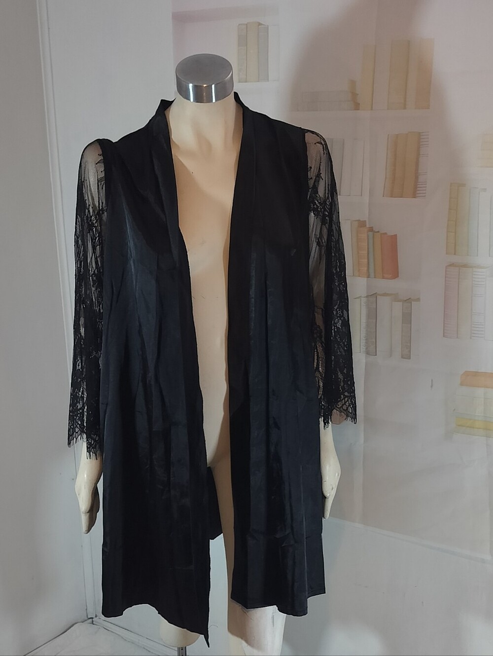 & Other Stories Black Lace-Sleeve Open Front Blazer